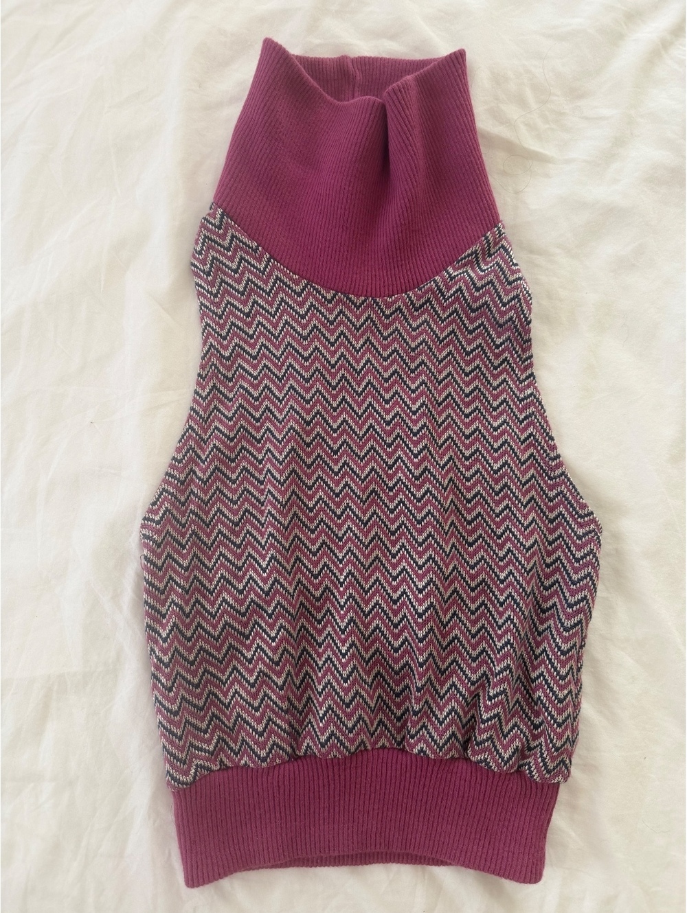 Vintage 80s Turtleneck Knit Chevron Halter Top, Size M